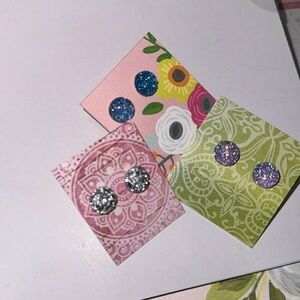 Earrings Glitter 3 pack of studs‎ handmade shimmer shiny NEW